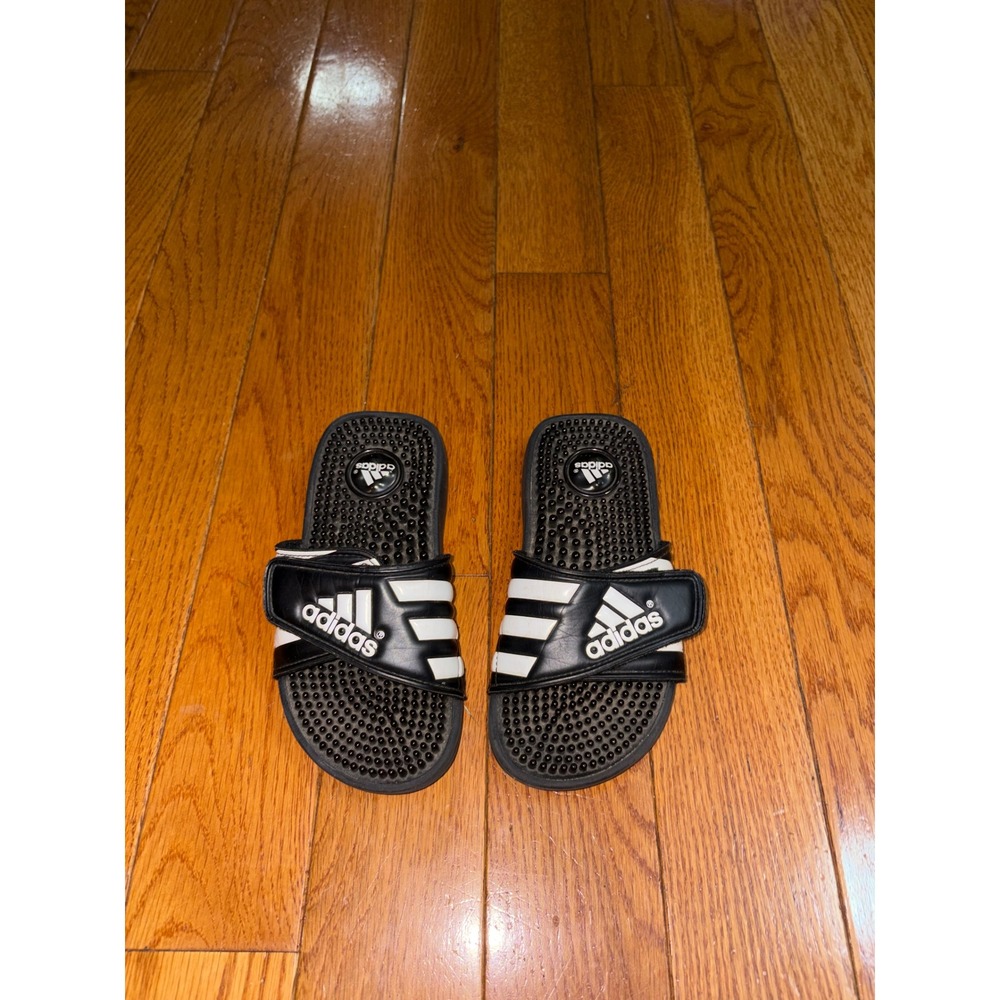 Adidas Adissage Kids Black White Massage Slide Sandals 078285 Size 2Y